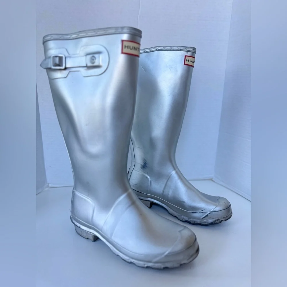 Hunter Rain Boots Metallic Silver Size 5 Girls Boot Youth